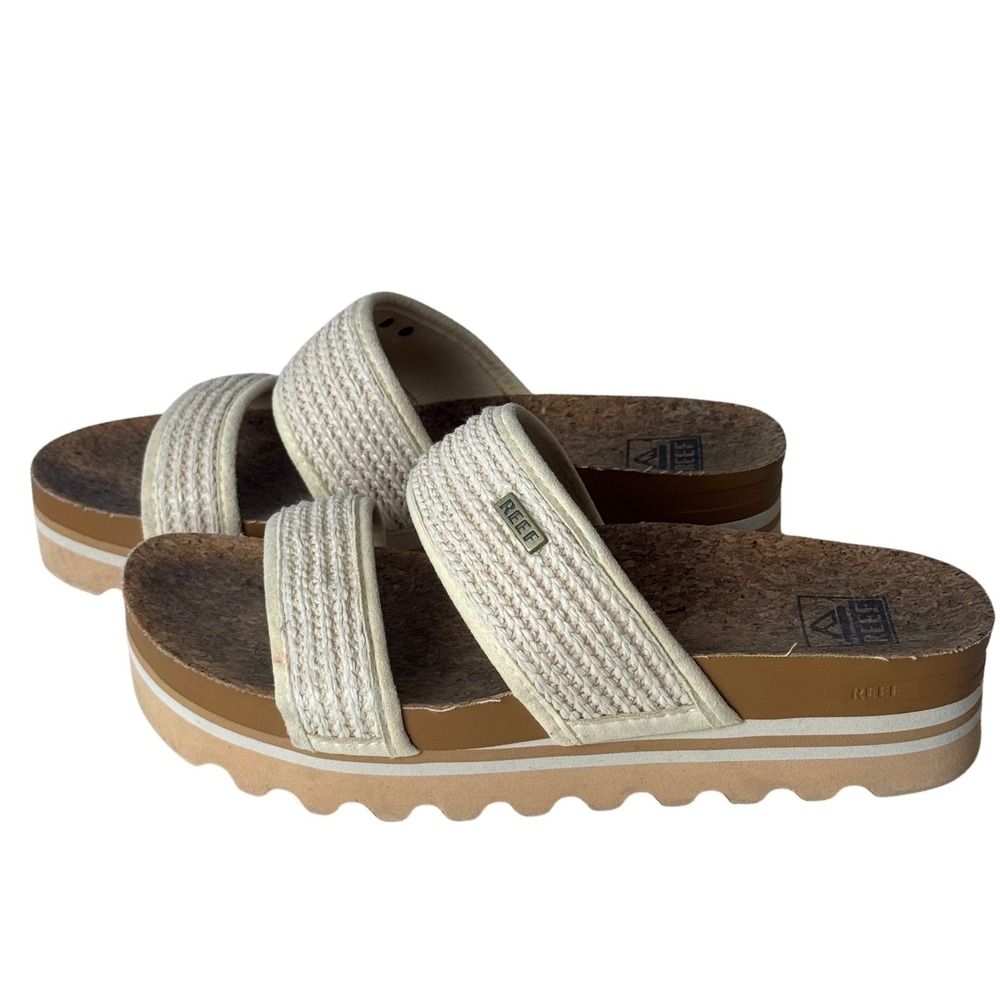 Reef Cushion Vista Hi Platform Sandals Womens 7 Cream Woven Double Strap Y2K